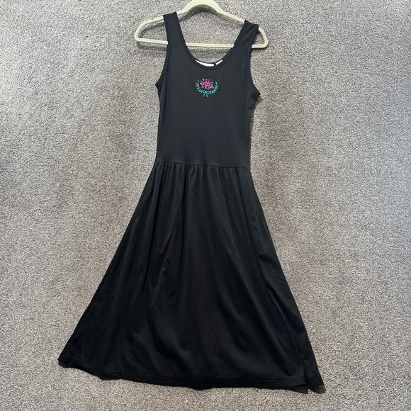 Bermuda Run Dresses & Skirts - VTG Bermuda Run A Lien‎ Midi Dress Women Large Black Embroidered Sleeveless